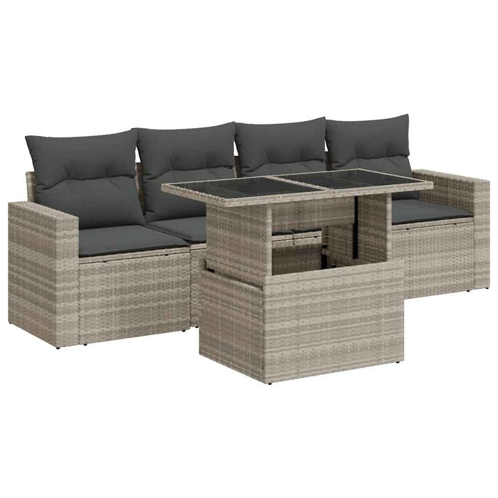 Set Divano da Giardino 5pz con Cuscini Grigio Chiaro Polyrattan 3326243