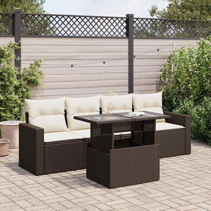 vidaXL Set Divano da Giardino 5 pz con Cuscini Marrone in Polyrattan