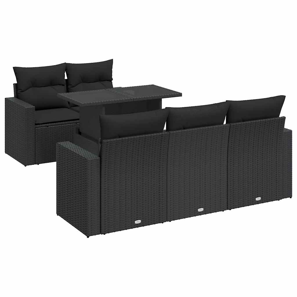 Set Divano da Giardino 6 pz con Cuscini Nero in Polyrattan 3326246