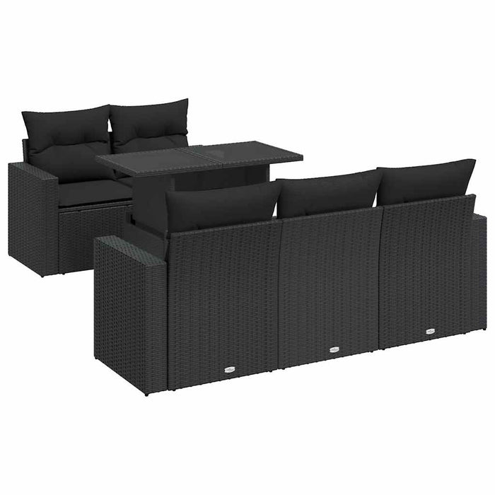 vidaXL Set Divano da Giardino 6 pz con Cuscini Nero in Polyrattan