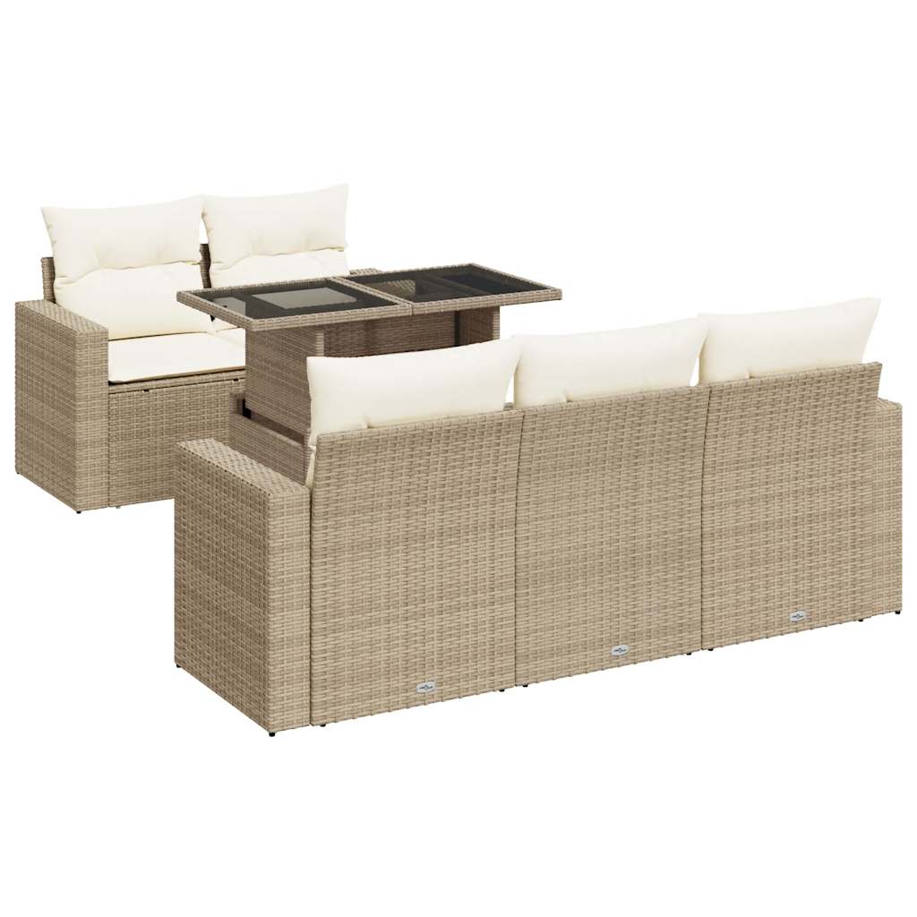 Set Divano da Giardino 6 pz con Cuscini Beige in Polyrattan 3326249