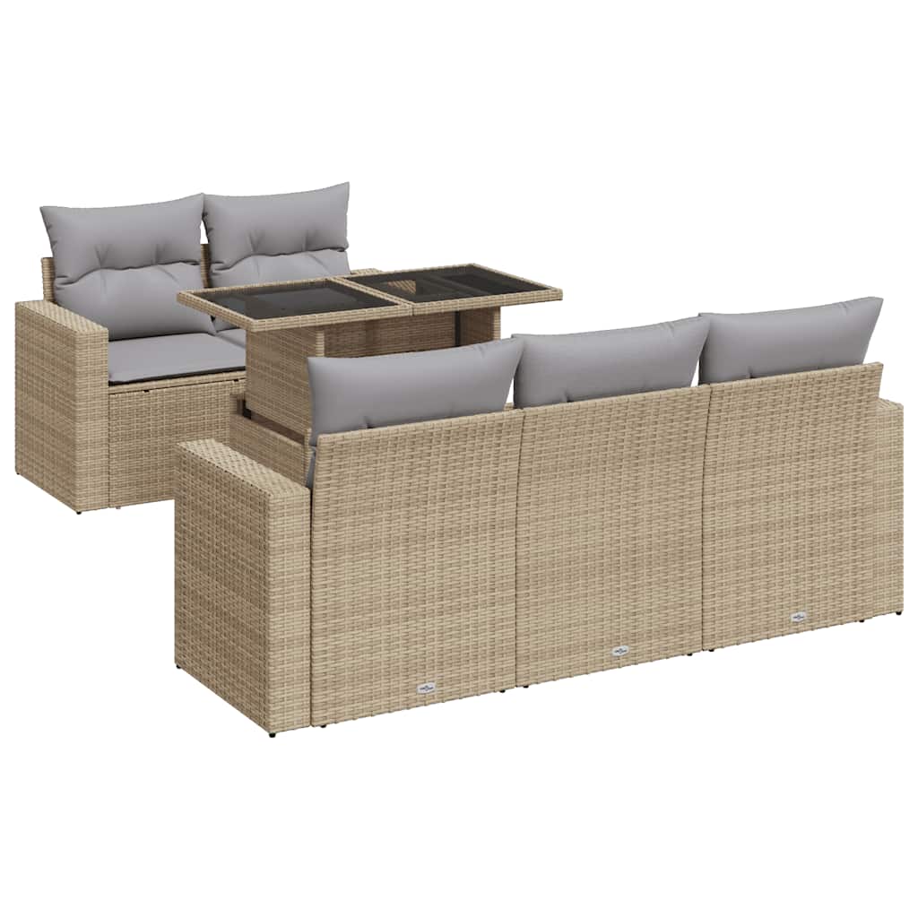 vidaXL Set Divano da Giardino 6 pz con Cuscini Beige in Polyrattan
