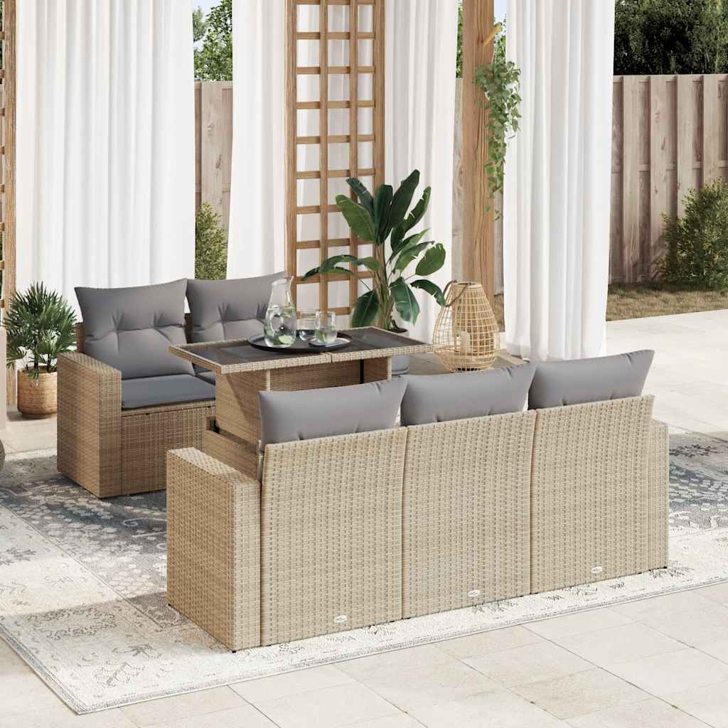 vidaXL Set Divano da Giardino 6 pz con Cuscini Beige in Polyrattan