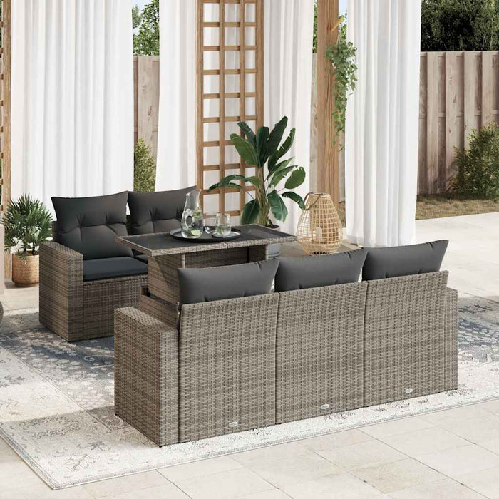 vidaXL Set Divano da Giardino 6 pz con Cuscini Grigio in Polyrattan