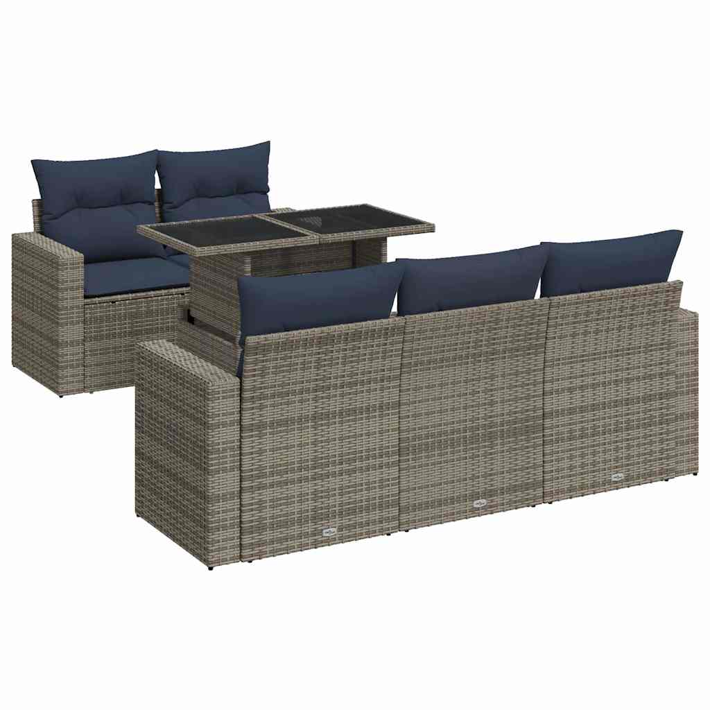 vidaXL Set Divano da Giardino 6pz con Cuscini Grigio Polyrattan Acacia