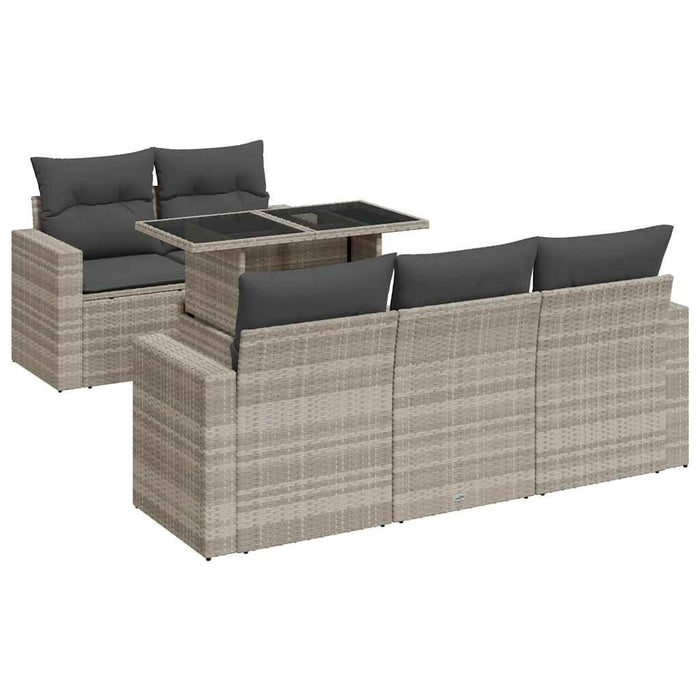 vidaXL Set Divano da Giardino 6pz con Cuscini Grigio Chiaro Polyrattan