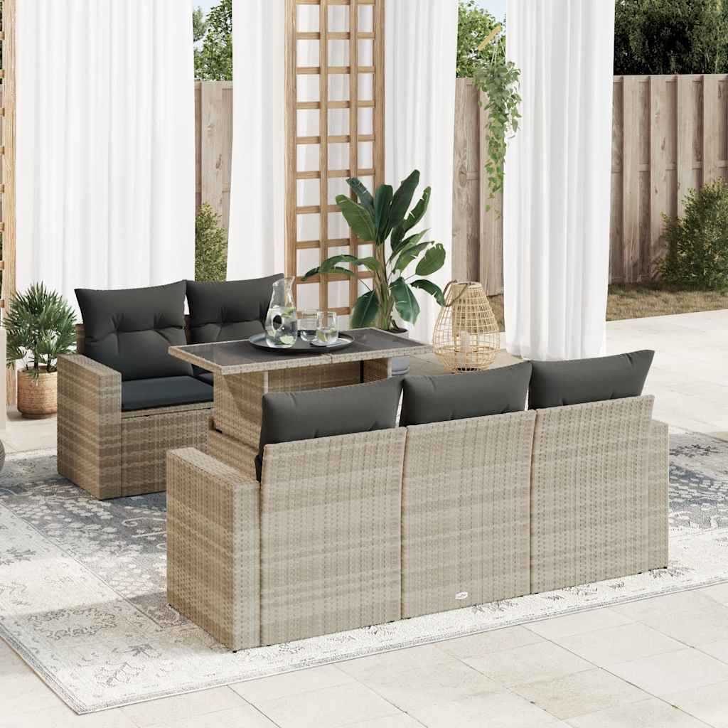vidaXL Set Divano da Giardino 6pz con Cuscini Grigio Chiaro Polyrattan