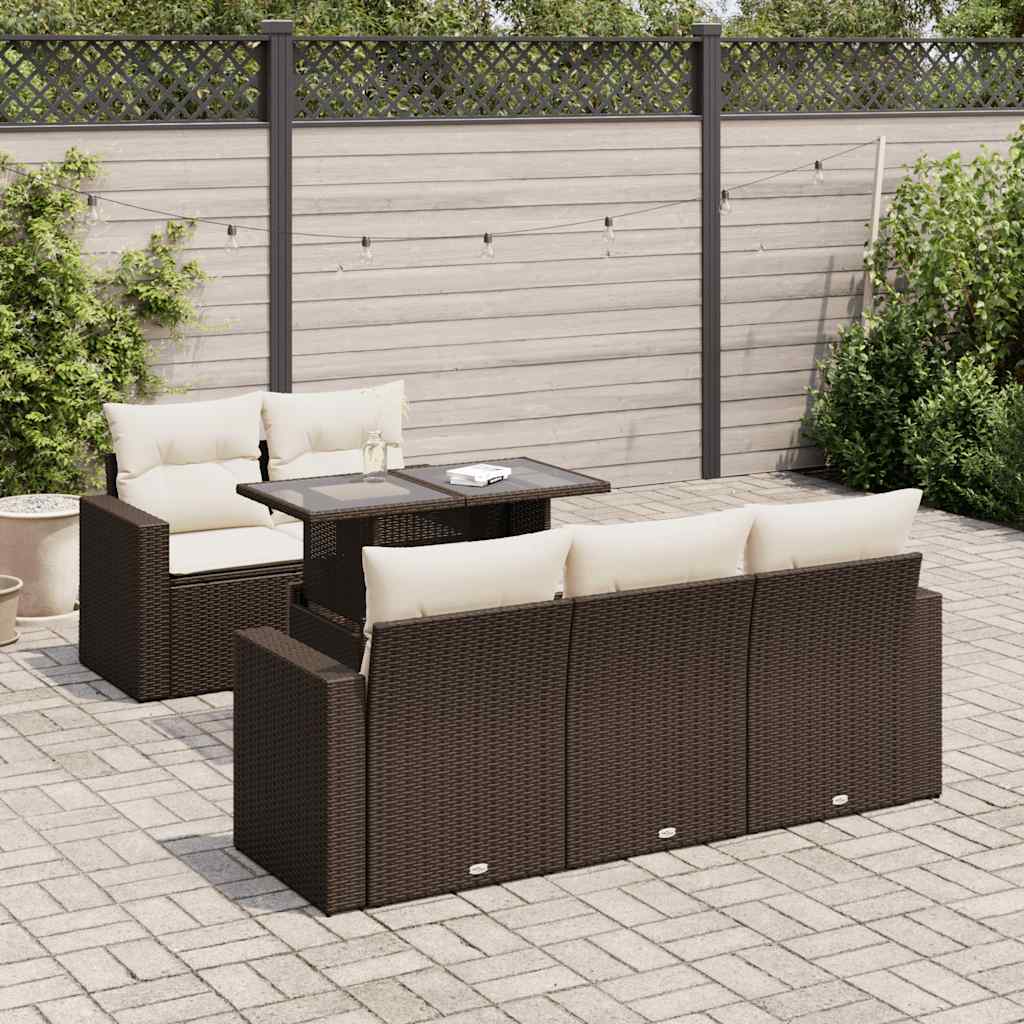 Set Divano da Giardino 6 pz con Cuscini Marrone in Polyrattan