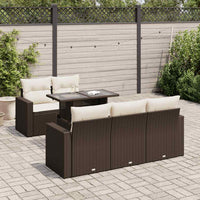 Set Divano da Giardino 6 pz con Cuscini Marrone in Polyrattan