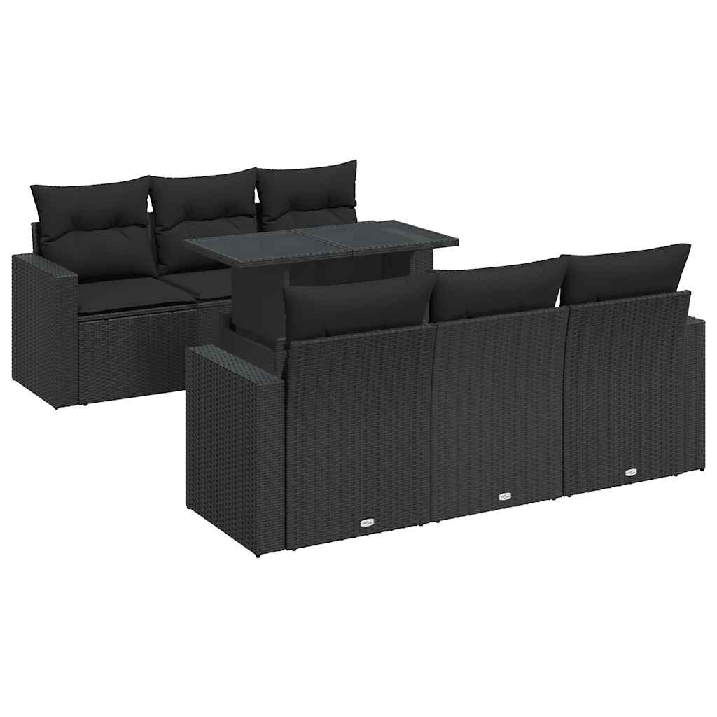 Set Divani da Giardino con Cuscini 7pz Nero Polyrattan