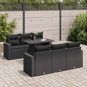Set Divani da Giardino con Cuscini 7pz Nero Polyrattan