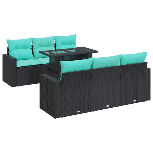 Set Divani da Giardino con Cuscini 7pz Nero Polyrattan Acacia 3326258