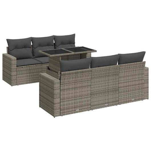 Set Divani da Giardino 7 pz con Cuscini Grigio in Polyrattan