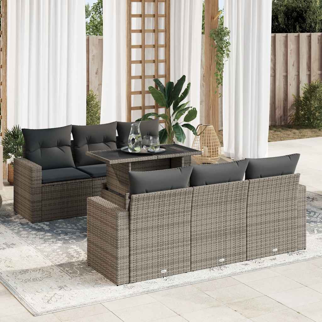 Set Divani da Giardino 7 pz con Cuscini Grigio in Polyrattan