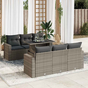 Set Divani da Giardino 7 pz con Cuscini Grigio in Polyrattan