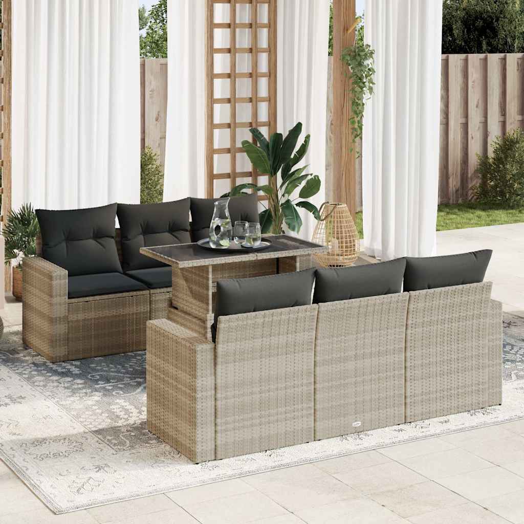Set Divani da Giardino 7pz con Cuscini Grigio Chiaro Polyrattan