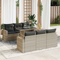 Set Divani da Giardino 7pz con Cuscini Grigio Chiaro Polyrattan