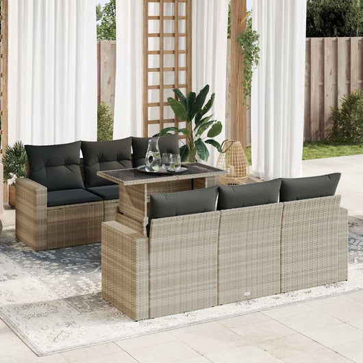 Set Divani da Giardino 7pz con Cuscini Grigio Chiaro Polyrattan