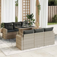 Set Divani da Giardino 7pz con Cuscini Grigio Chiaro Polyrattan 3326263