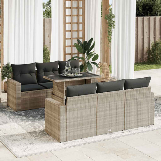 Set Divani da Giardino 7pz con Cuscini Grigio Chiaro Polyrattan 3326263