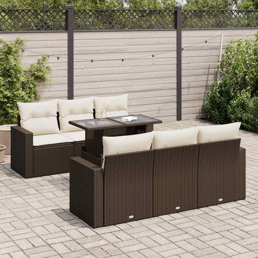 Set Divani da Giardino 7 pz con Cuscini Marrone in Polyrattan 3326264