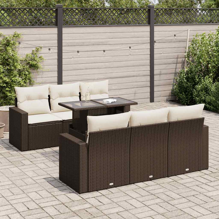 Set Divani da Giardino 7 pz con Cuscini Marrone in Polyrattan 3326264