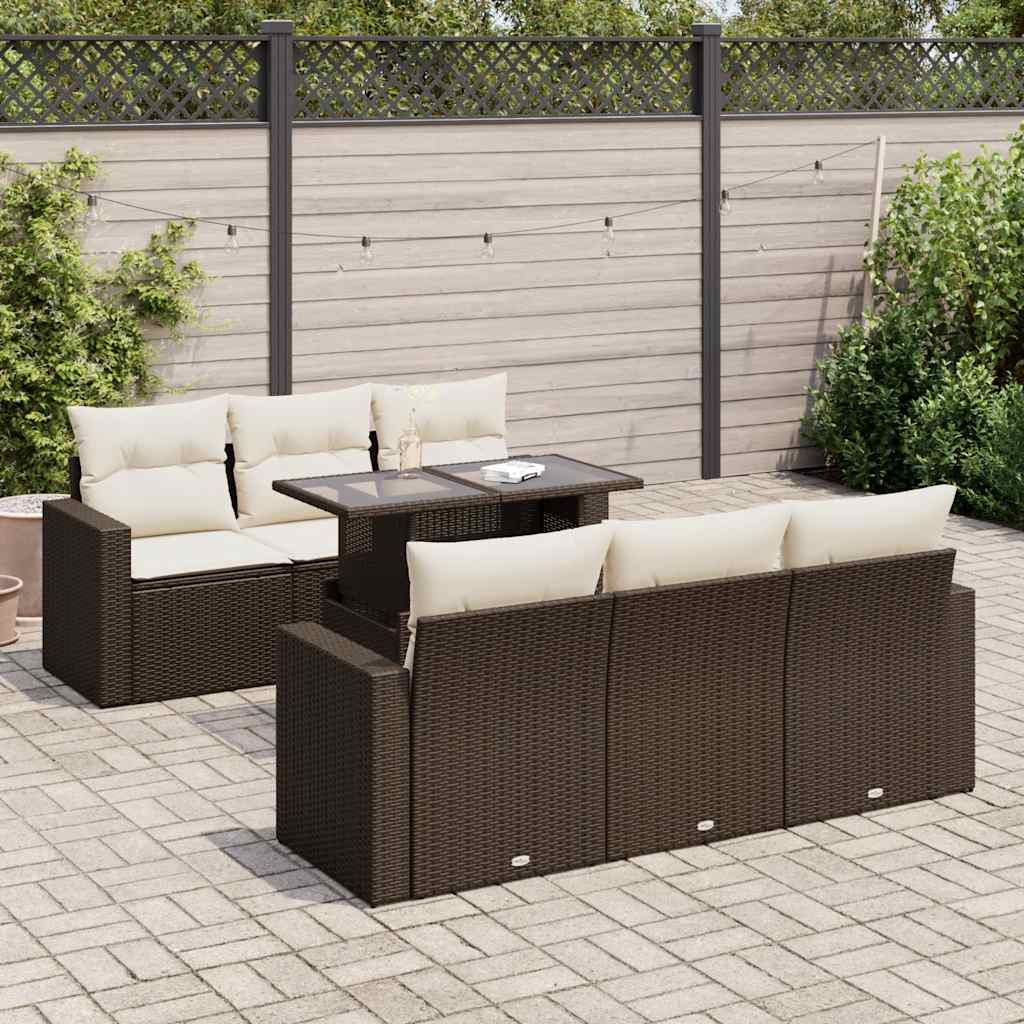 vidaXL Set Divani da Giardino 7 pz con Cuscini Marrone in Polyrattan