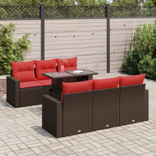 vidaXL Set Divani Giardino 7 pz con Cuscini Marrone Polyrattan Acacia