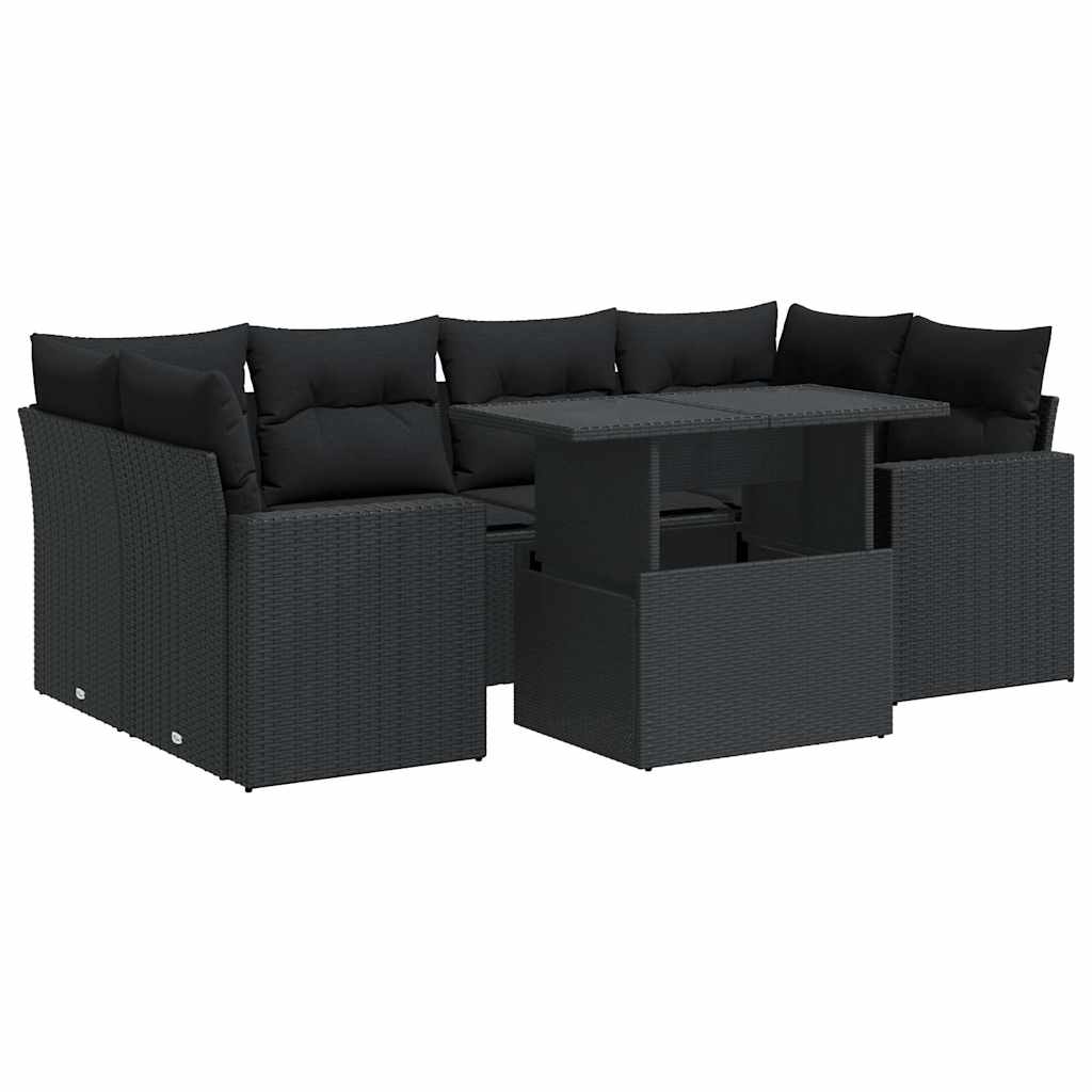vidaXL Set Divani da Giardino con Cuscini 7pz Nero Polyrattan