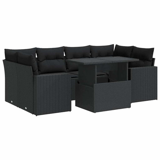 vidaXL Set Divani da Giardino con Cuscini 7pz Nero Polyrattan