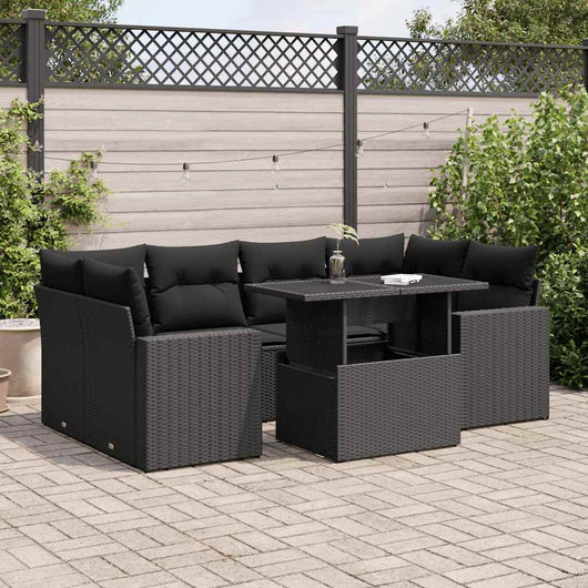 vidaXL Set Divani da Giardino con Cuscini 7pz Nero Polyrattan