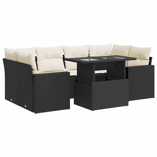 vidaXL Set Divani da Giardino con Cuscini 7pz Nero Polyrattan