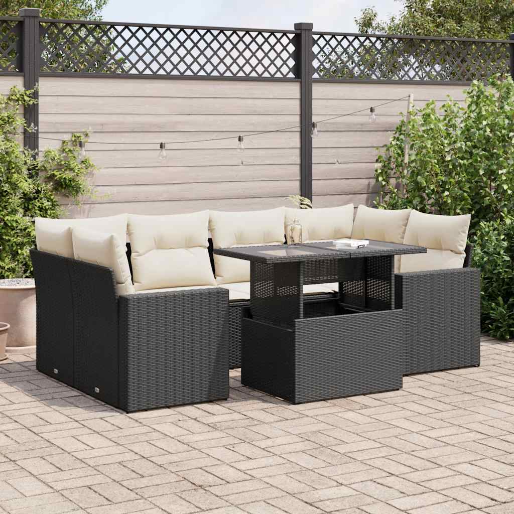 vidaXL Set Divani da Giardino con Cuscini 7pz Nero Polyrattan