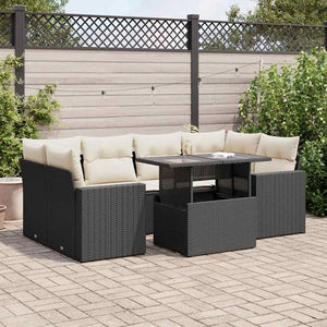 vidaXL Set Divani da Giardino con Cuscini 7pz Nero Polyrattan