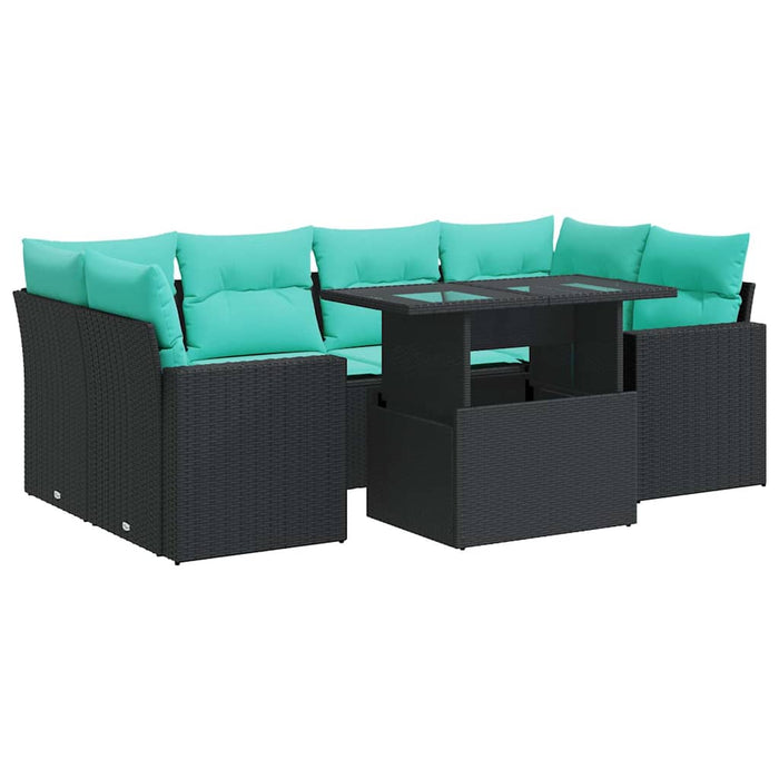 Set Divani da Giardino con Cuscini 7pz Nero Polyrattan Acacia 3326268