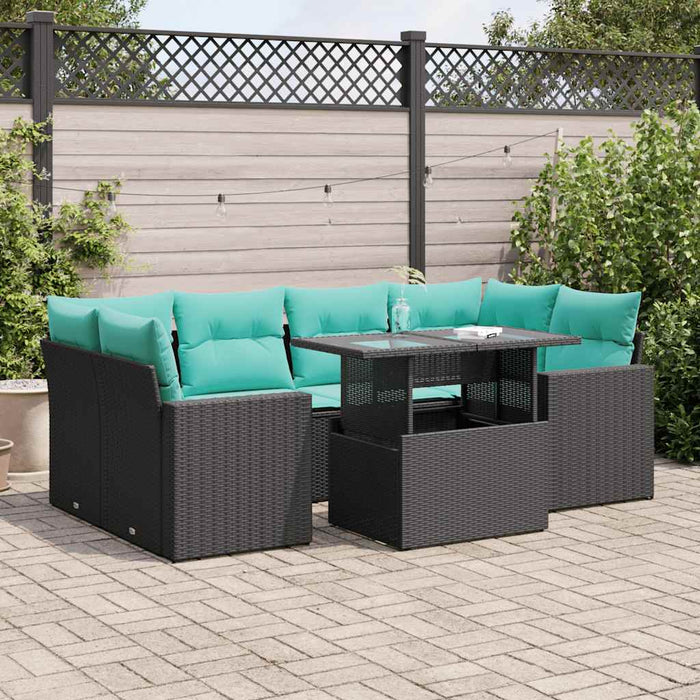 Set Divani da Giardino con Cuscini 7pz Nero Polyrattan Acacia 3326268