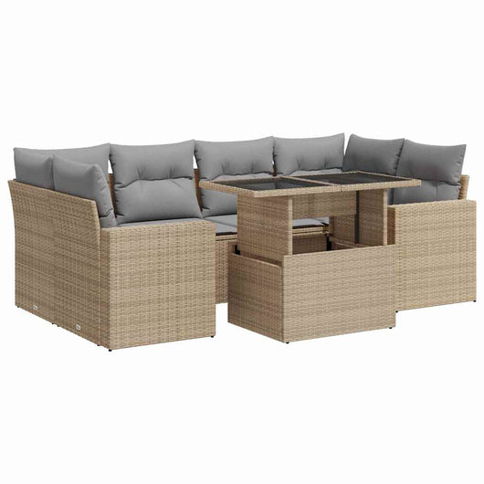 vidaXL Set Divani da Giardino 7 pz con Cuscini Beige in Polyrattan