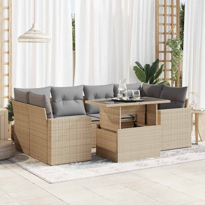 Set Divani da Giardino 7 pz con Cuscini Beige in Polyrattan 3326270