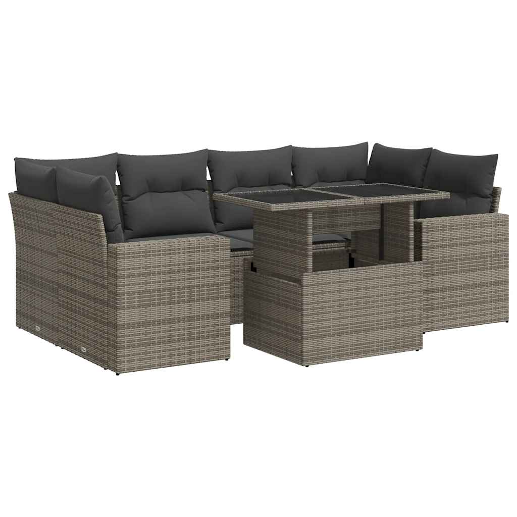 vidaXL Set Divani da Giardino 7 pz con Cuscini Grigio in Polyrattan