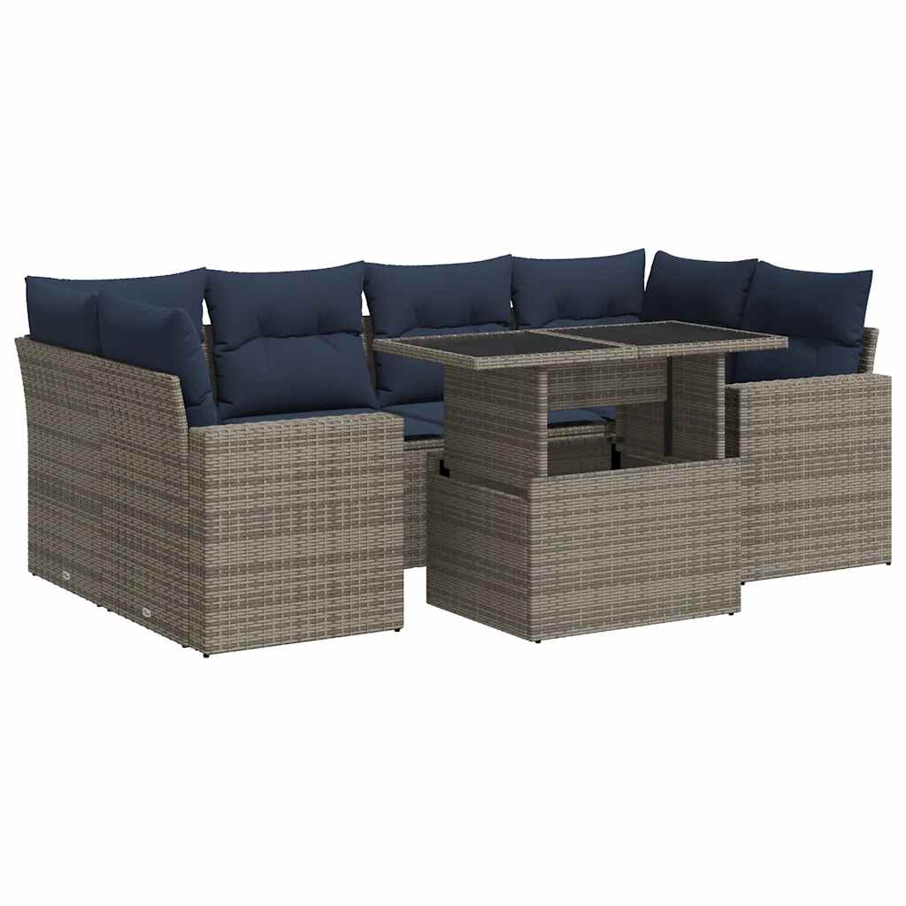 vidaXL Set Divani da Giardino 7pz con Cuscini Grigio Polyrattan Acacia