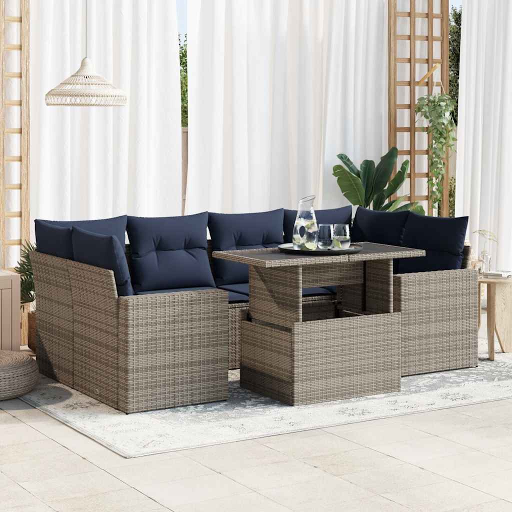 vidaXL Set Divani da Giardino 7pz con Cuscini Grigio Polyrattan Acacia