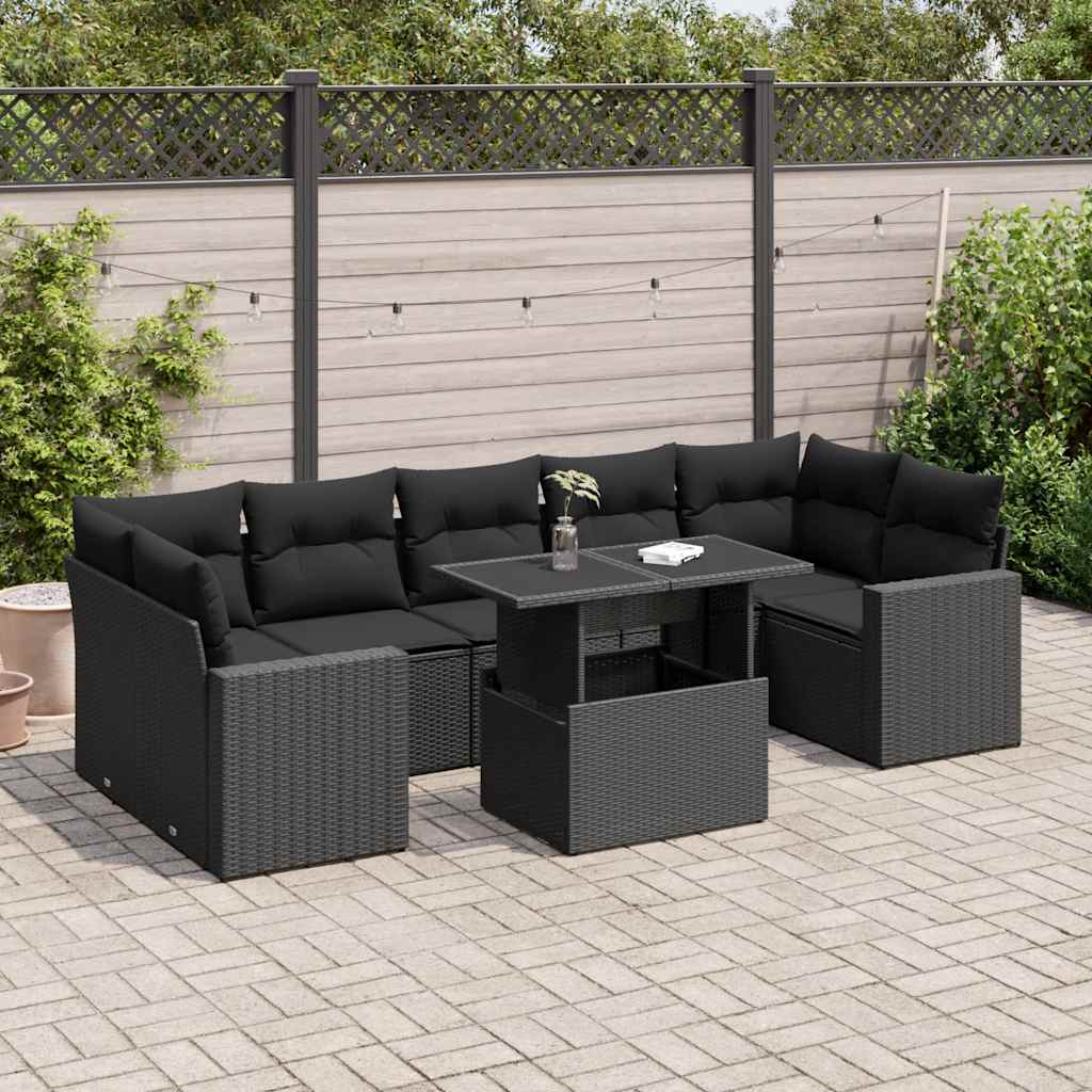 Set Divani da Giardino con Cuscini 8 pz Nero in Polyrattan 3326276