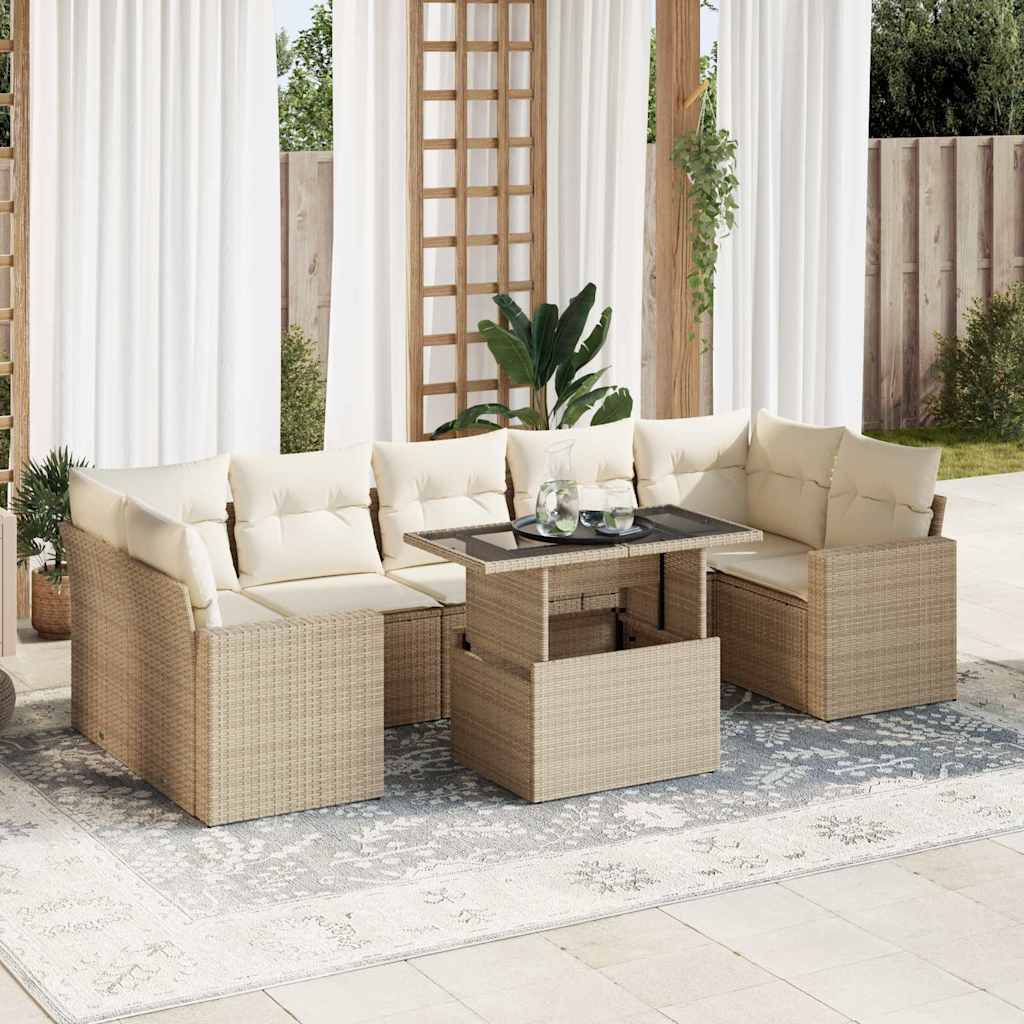 vidaXL Set Divano da Giardino 8 pz con Cuscini Beige in Polyrattan