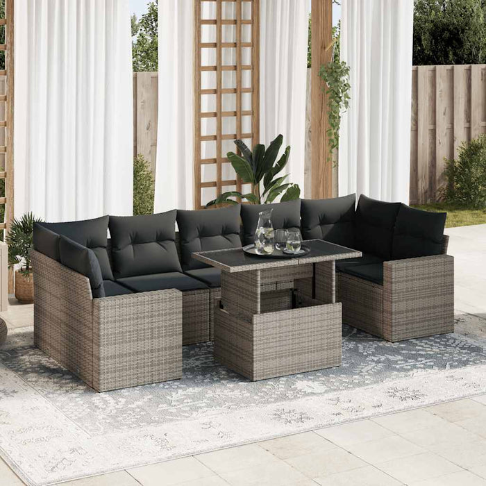 Set Divano da Giardino 8 pz con Cuscini Grigio in Polyrattan