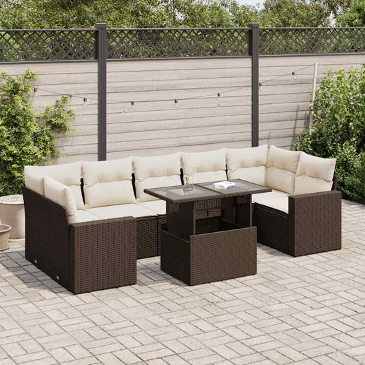 vidaXL Set Divani da Giardino 8 pz con Cuscini Marrone in Polyrattan