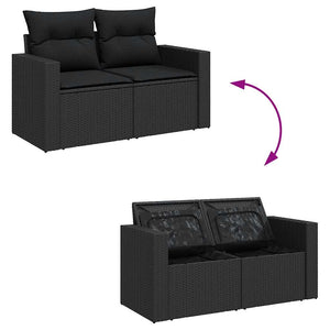 vidaXL Set Divani da Giardino 9 pz con Cuscini Nero in Polyrattan