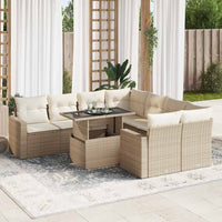 Set Divano da Giardino 9 pz con Cuscini Beige in Polyrattan