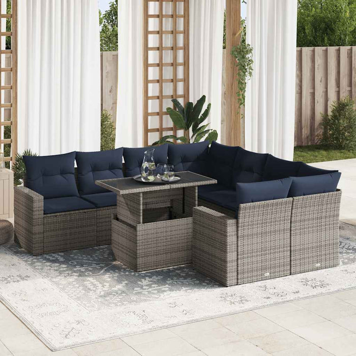vidaXL Set Divano da Giardino 9pz con Cuscini Grigio Polyrattan Acacia