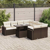Set Divani da Giardino 9pz con Cuscini Marrone in Polyrattan