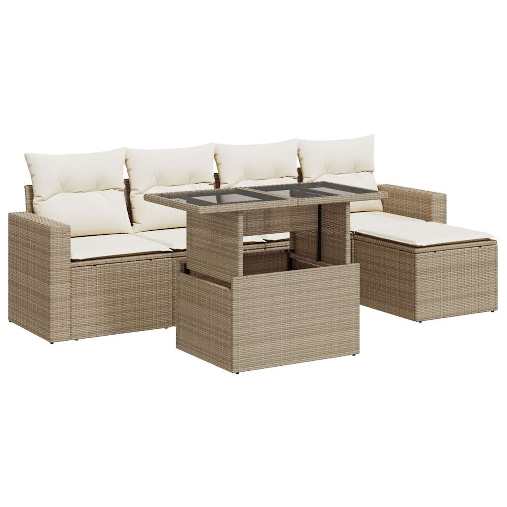 Set Divano da Giardino 6 pz con Cuscini Beige in Polyrattan 3326299